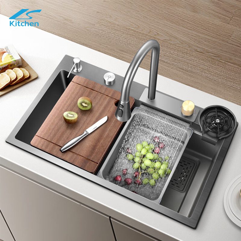6545 нано-ступенчатая кухонная раковина из нержавеющей стали 304 водопадный кран над черной раковиной для кухни в фермерском доме